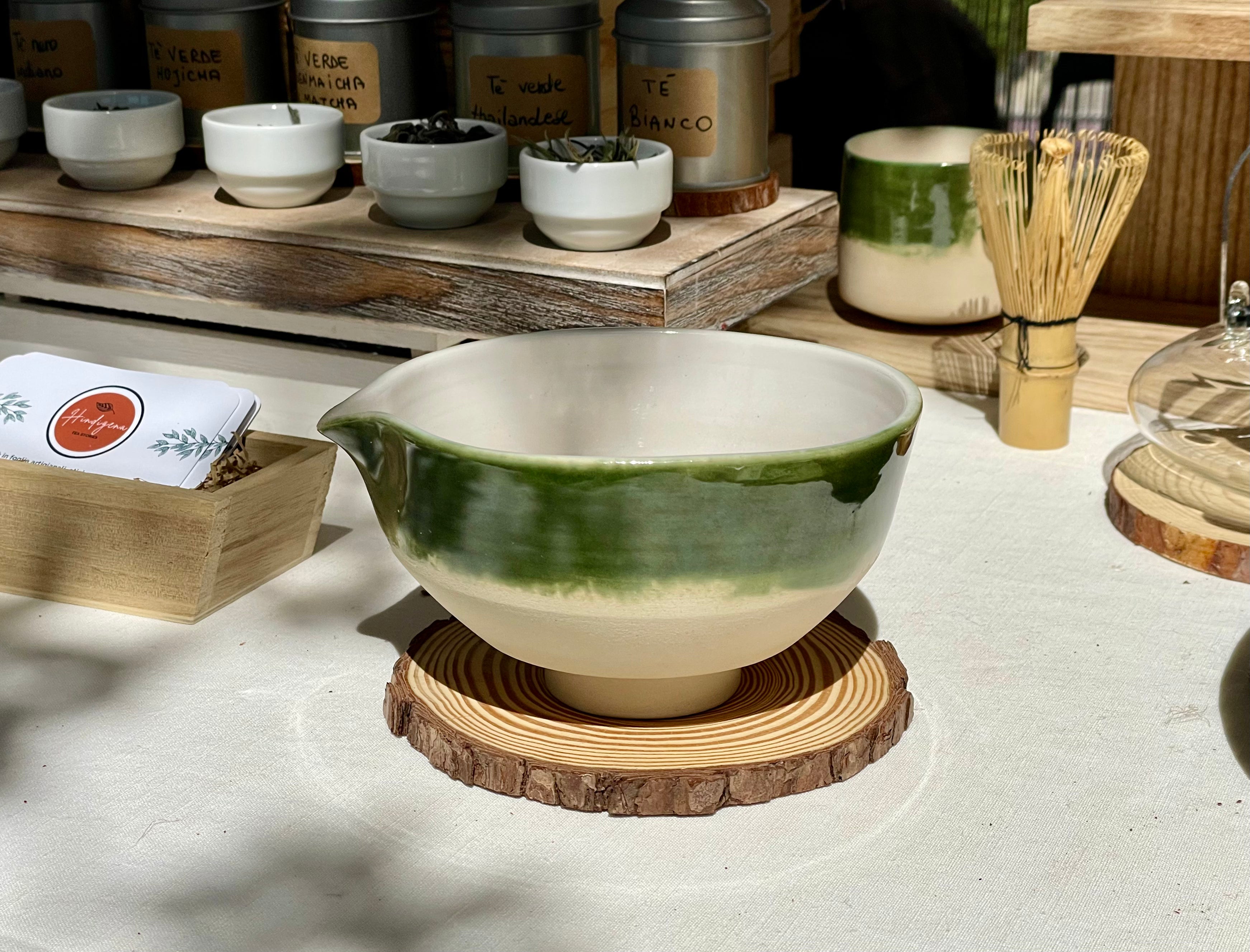 Chawan artigianale verde in ceramica - Ciotola per tè matcha